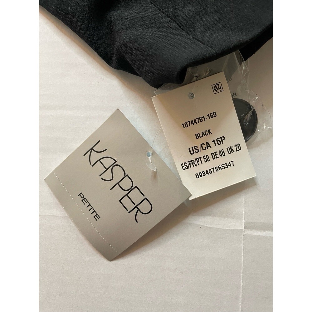KASPER Black Embellished Button Front Lined Jacket Blazer Size 16P retail $139 - Picture 11 of 13